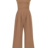 Womens Summer Jumpsuits Dressy Casual One Piece Outfits Sleeveless Mock Neck Wide Leg Pants Rompers with Pockets