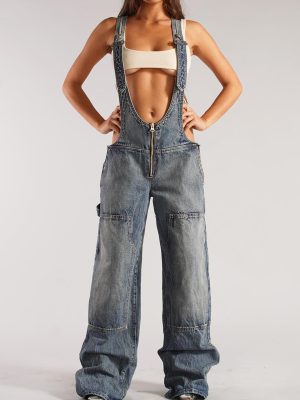 Womens Denim Overalls Loose Fit Wide Leg Baggy Jeans Overalls Y2k 2025 Denim Jumpsuit
