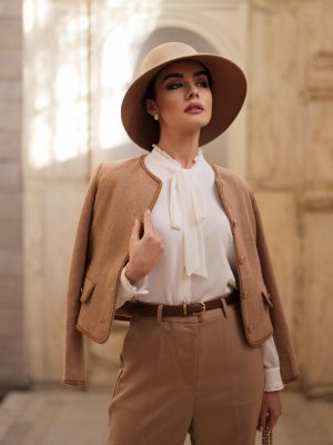 Wool Blend Tweed Blazers for Women Business Casual Knit Blazer Cropped Jacket for Women