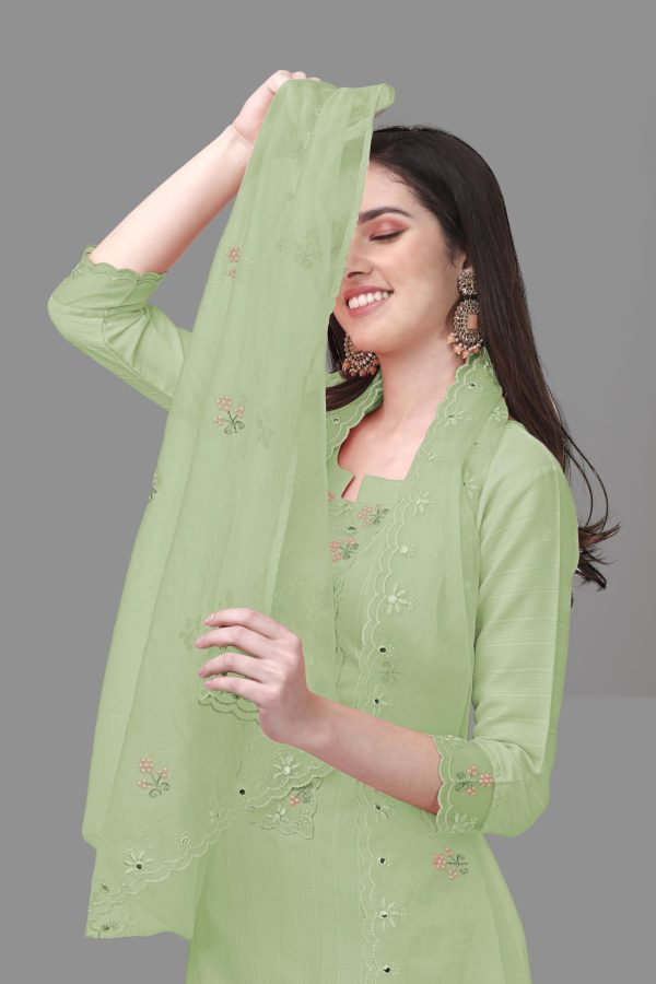 Women's Cotton Embroidery Salwar Suit Set Kurta Pant with Dupatta Kurta Set for Women