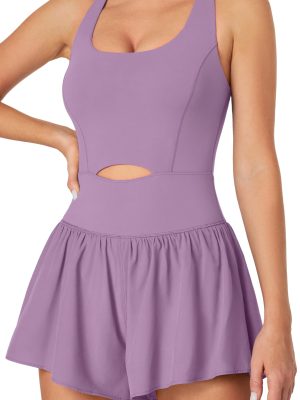 Workout Romper Tummy Control Padded Athletic Romper with Shorts Running Onesie Jumpsuits Summer Outfits Set Gym Clothes