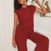 Lounge Sets for Women Two Piece Outfits Knit Cap Sleeve Tops Wide Leg Pleated Pants Casual Dressy Sweater Sets