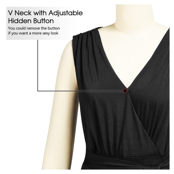 Women's Sleeveless Deep V Neck Ruched Wide Leg Jumpsuit Long Romper Belt with Pockets