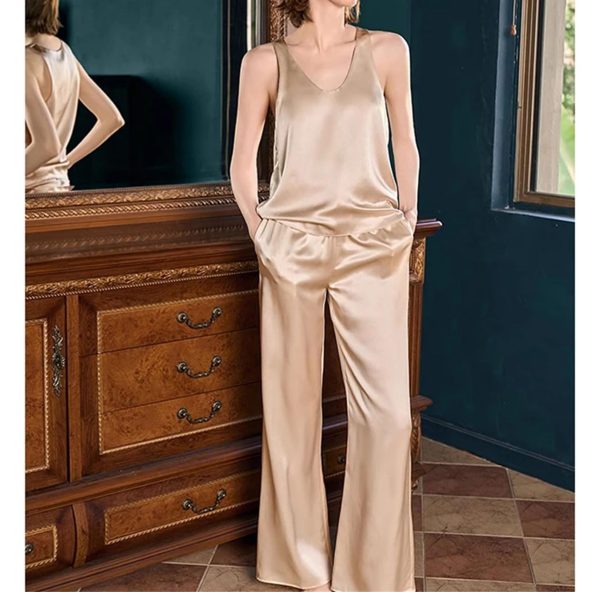 Women's Silk Sleepwear - Mid Sleeve Mulberry Pajama Set Home Holiday Relaxation