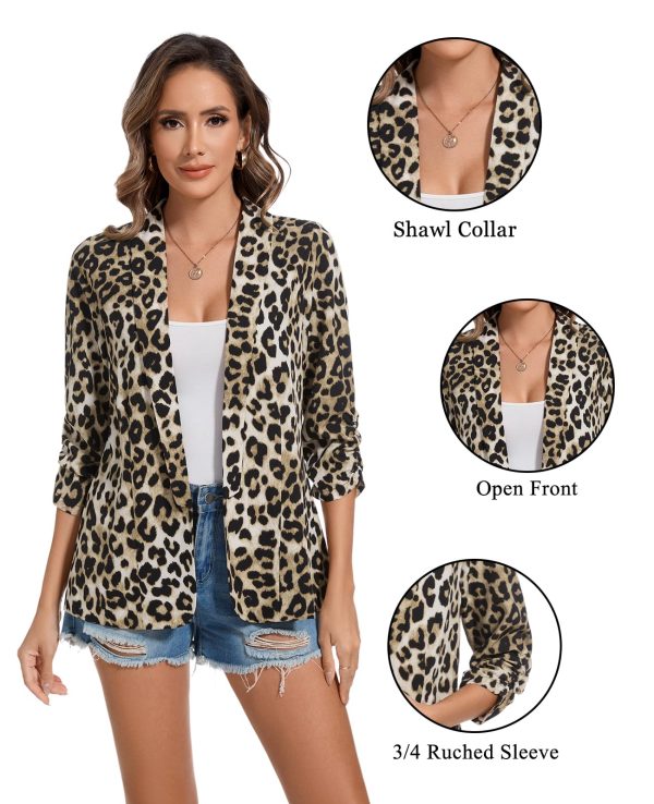 Womens Chiffon Blazer 3/4 Sleeve Shawl Collar Open Front Blazers Casual Work Office Cardigan Suit Jacket