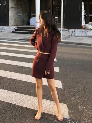 71mqUF-SML.jpg Spring Summer Stylish Blazer Suits Sets Women Crop Coat High Waist Pocket Mini Skirts Outfit Suits