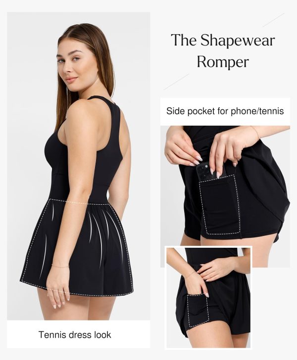 Shapewear Jumpsuit Workout Romper Tennis Dress Look Athletic Rompers For Women Waist Cutout Design