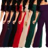 Women's Sexy Off Shoulder Ruffle Jumpsuits Elegant Wide Leg Long Pants Clubwear Rompers with Pockets