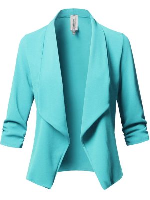 Women's Stretch 3/4 Gathered Sleeve Open Blazer Jacket