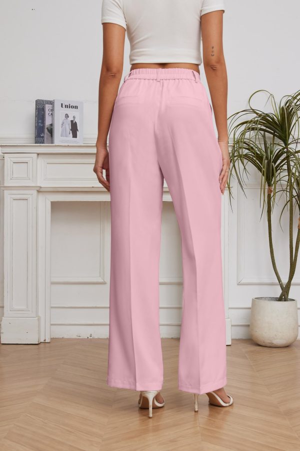 Women Suit Pants Wide Leg Pants High Elastic Waisted in The Back Business Work Trousers Long Straight