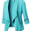Women's Stretch 3/4 Gathered Sleeve Open Blazer Jacket