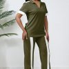 Women's Lounge 2 Peice Outfit Dressy Casual Short Sleeve Flared Slit Wide Leg Pants Set Match Sweatsuit