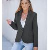 Womens Notched Lapel Pockets Button Work Office Blazer Jacket Suit