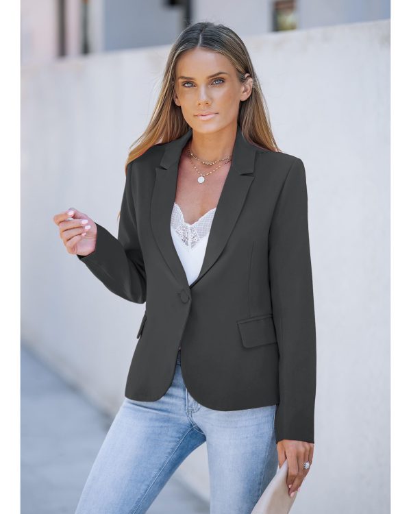 Womens Notched Lapel Pockets Button Work Office Blazer Jacket Suit