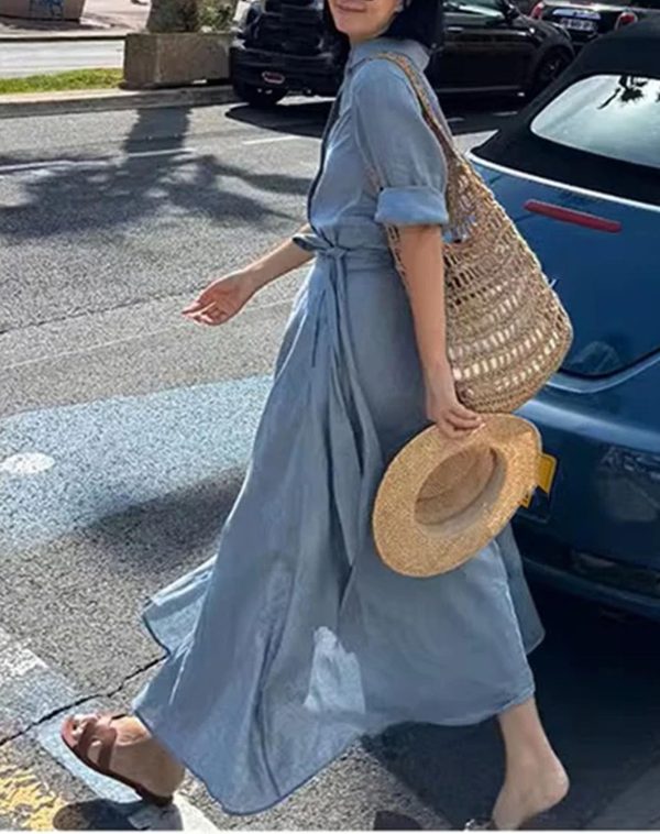 Women's Linen Set - Navy Shirt Dress & Skirt Versatile Travel Ensemble