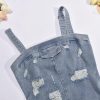 Denim Jumpsuit for Women Halter Wide Leg Ripped Jean Jumpsuits for Women with Belt Casual Denim Romper