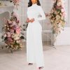 Women's Casual Long Sleeve Round Neck Jumpsuits Work Wide Leg Pants Club Party Loose Rompers