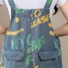 Women Printed Denim Overalls Sleeveless Wide Leg Denim Jumpsuits Loose Vintage Jumpsuits