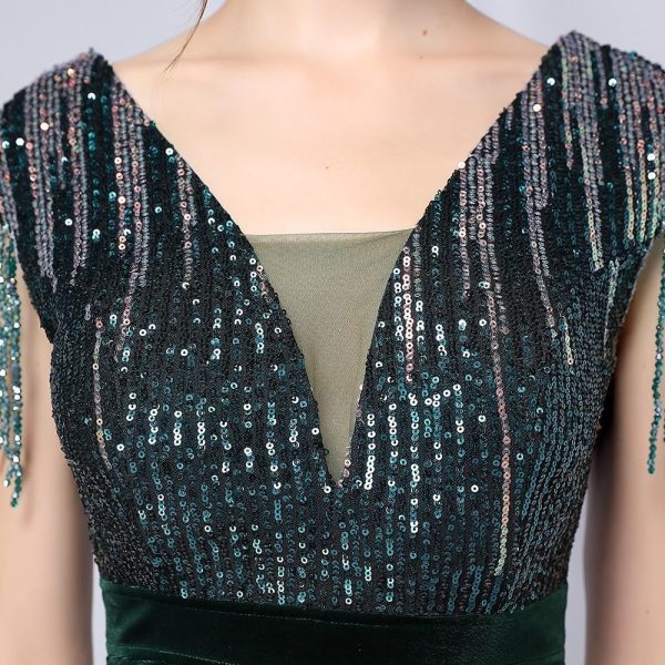 Green Sequin Long Dress Women Banquet Wedding Guest Evening Gown Formal Party Dress