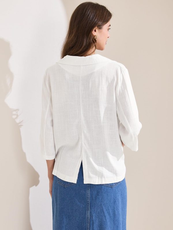 Women's Linen Blazer 2025 Summer Lightweight 3/4 Sleeves Casual Office Work One Button Notched Lapel Suit Jacket