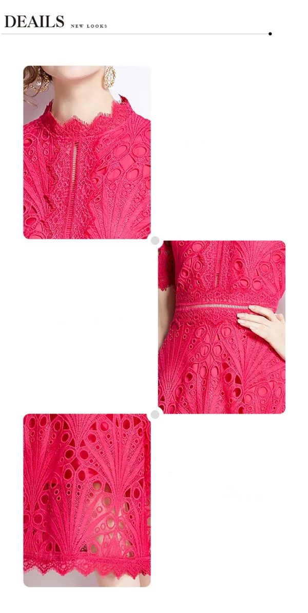 Womens Summer Hollow Out Party A Line Midi Long Princess Elegant Office Runway Robes Dress