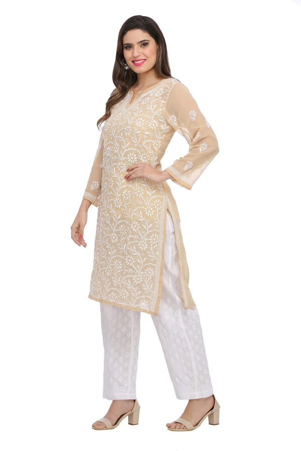 Hand Embroidered Indian Chikankari Georgette Kurti Kurta with Slip for Women A90397