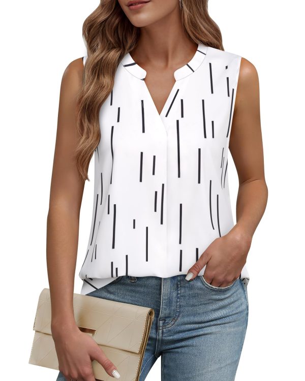 Women's Chiffon V Neck Sleeveless Blouse Tops Office Work Shirts