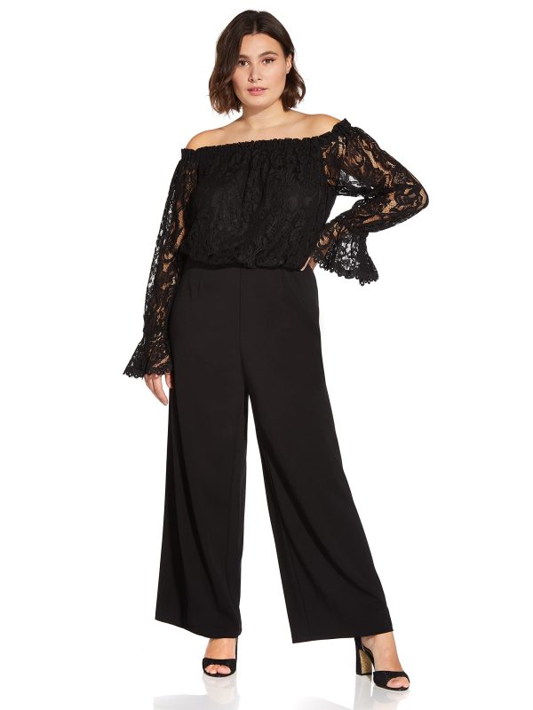 Womens Lace and Crepe Jumpsuit