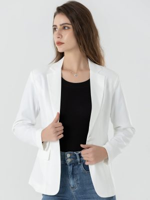 Womens One Button Blazer Lightweight Office Work Suit Jacket