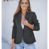 Womens Notched Lapel Pockets Button Work Office Blazer Jacket Suit