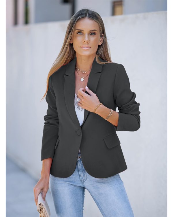 Womens Notched Lapel Pockets Button Work Office Blazer Jacket Suit