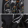 Women Loose Vintage Streetwear Wide Leg Jumpsuits Denim Overalls Spliced Black Cartoon Printed Jumpsuits