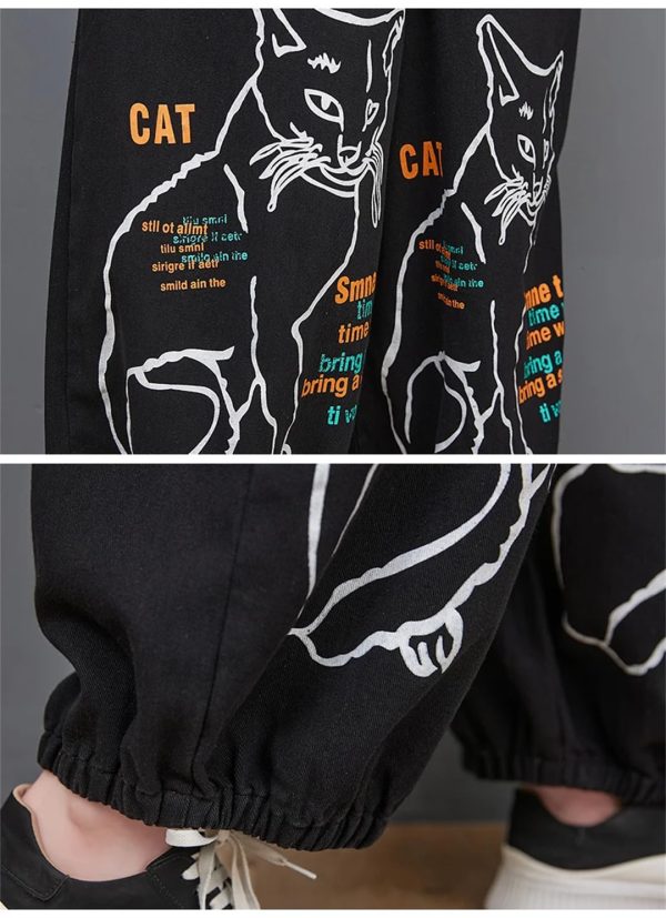 Women Loose Vintage Streetwear Wide Leg Jumpsuits Denim Overalls Spliced Black Cartoon Printed Jumpsuits