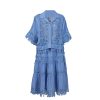 Women’S Embroidered Lace Jacket with Pleated Skirt Set Summer Holiday Wear Hollow Out Design Two Piece Outfit