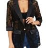 Women's Floral Lace Mesh One Button Lapel Neck Long Sleeve Elegant Jacket Blazer