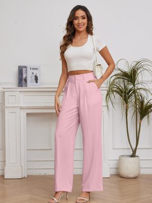 Women Suit Pants Wide Leg Pants High Elastic Waisted in The Back Business Work Trousers Long Straight