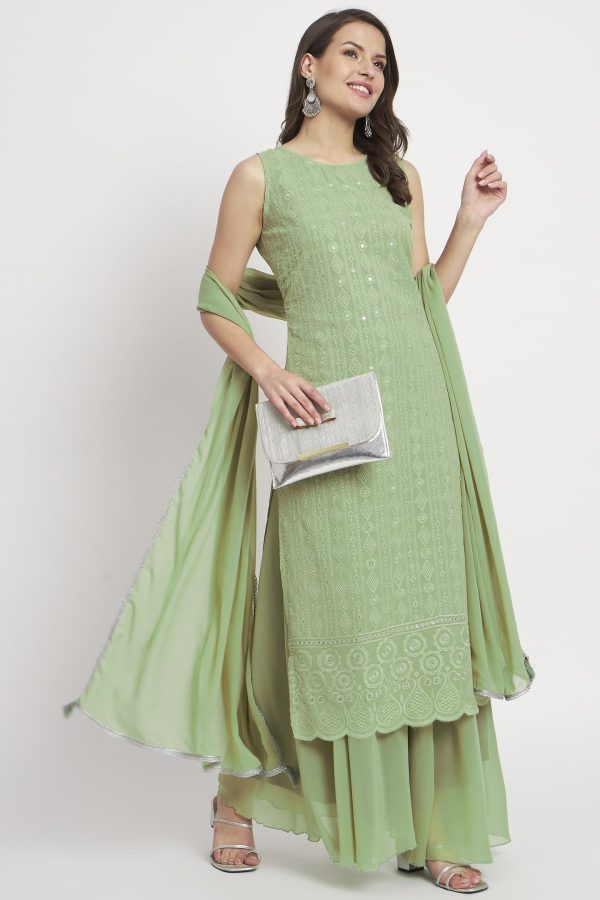 Women's Georgette Chikankari Embroidery Kurta set with Dupatta