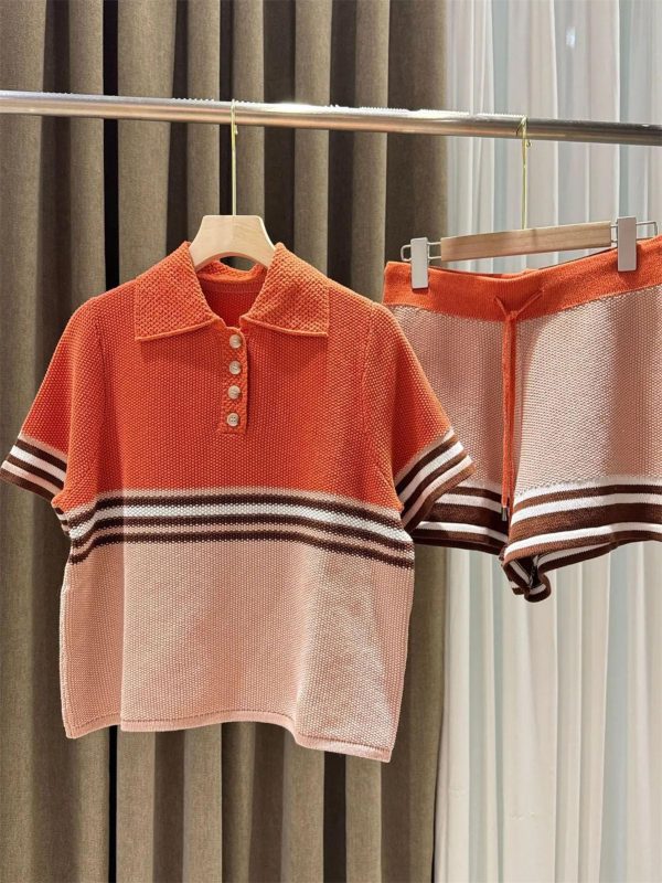 Women's Cotton Casual Set - Colorblock Knit Polo & Shorts