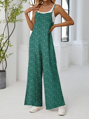 Women's Summer Jumpsuits Boho Wide Leg Overalls Casual Floral Print Rompers Beach Outfits with Pockets