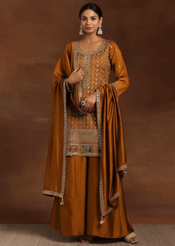 Women's Silk Blend Embroidery Anarkali Kurta Pant Set with Dupatta Salwar Suit Set for Women