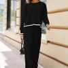 Women's 2 Piece Outfits Long Sleeve Knit Sweater Top Wide Leg Pants Lounge Sets Tracksuits
