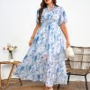 Women's 2025 Floral Summer Dress Smocked V Neck Boho Plus Size Beach Party Wedding Guest Ruffle Long Dresses