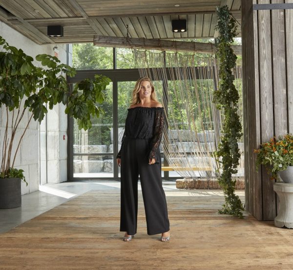 Womens Lace and Crepe Jumpsuit