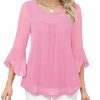 Women's Ruffle 3/4 Sleeve Elegant Dressy Blouses Crew Neck Double Layers Mesh Tunic Tops