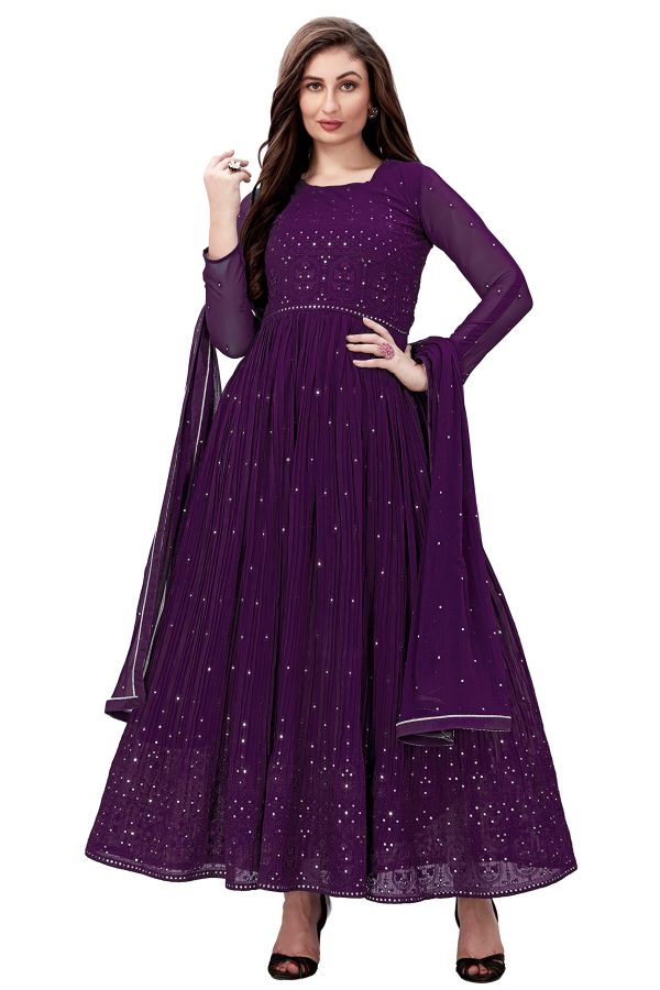 Women's Georgette Embroidery Salwar Suit Anarkali Kurta Set with Dupatta