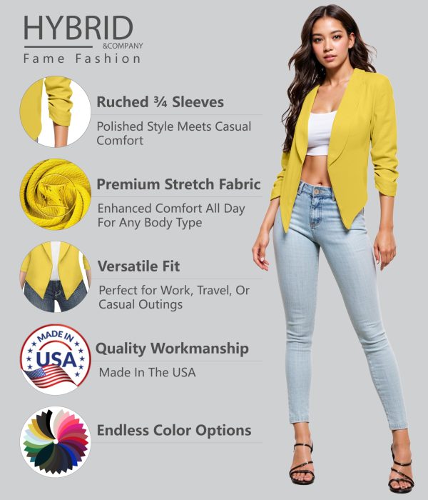 Lightweight Open Front Cardigan Classic Ruched Sleeve Work Office Blazer Suit Jackets