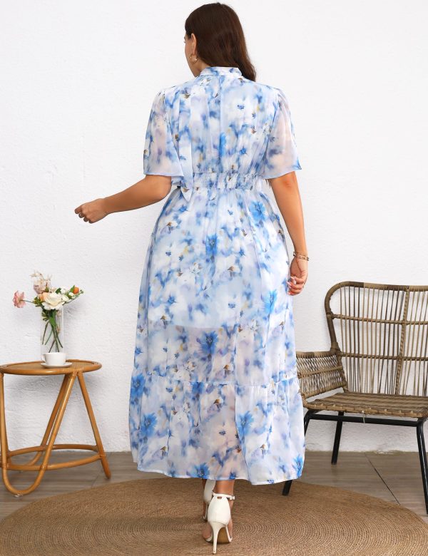 Women's 2025 Floral Summer Dress Smocked V Neck Boho Plus Size Beach Party Wedding Guest Ruffle Long Dresses