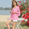 Women's Ruffle 3/4 Sleeve Elegant Dressy Blouses Crew Neck Double Layers Mesh Tunic Tops