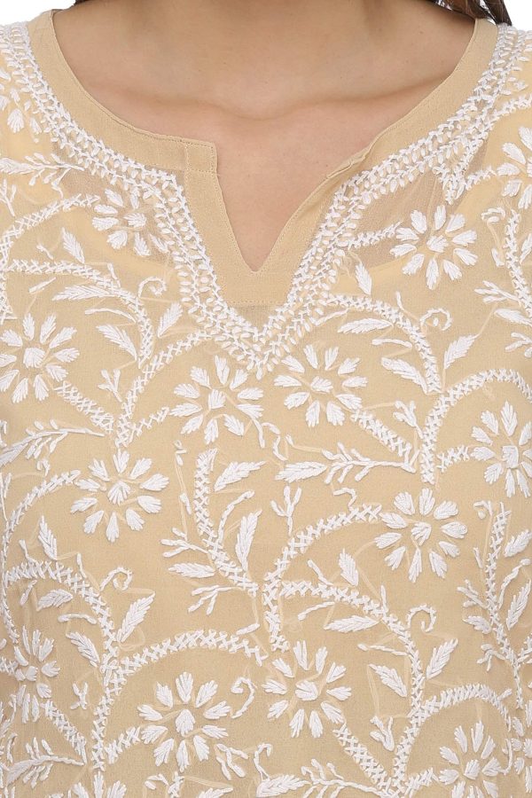 Hand Embroidered Indian Chikankari Georgette Kurti Kurta with Slip for Women A90397