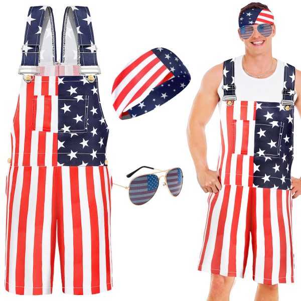 American Flag Coveralls for Unisex Bib Overalls Festival Jumpsuits Shorts Romper Summer Multi Side Pockets Cargo